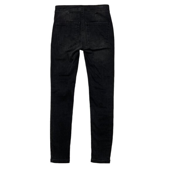 Free People Lace up Skinny Jeans 24 Distressed Black Cropped Retro Bohemian - Picture 2 of 11